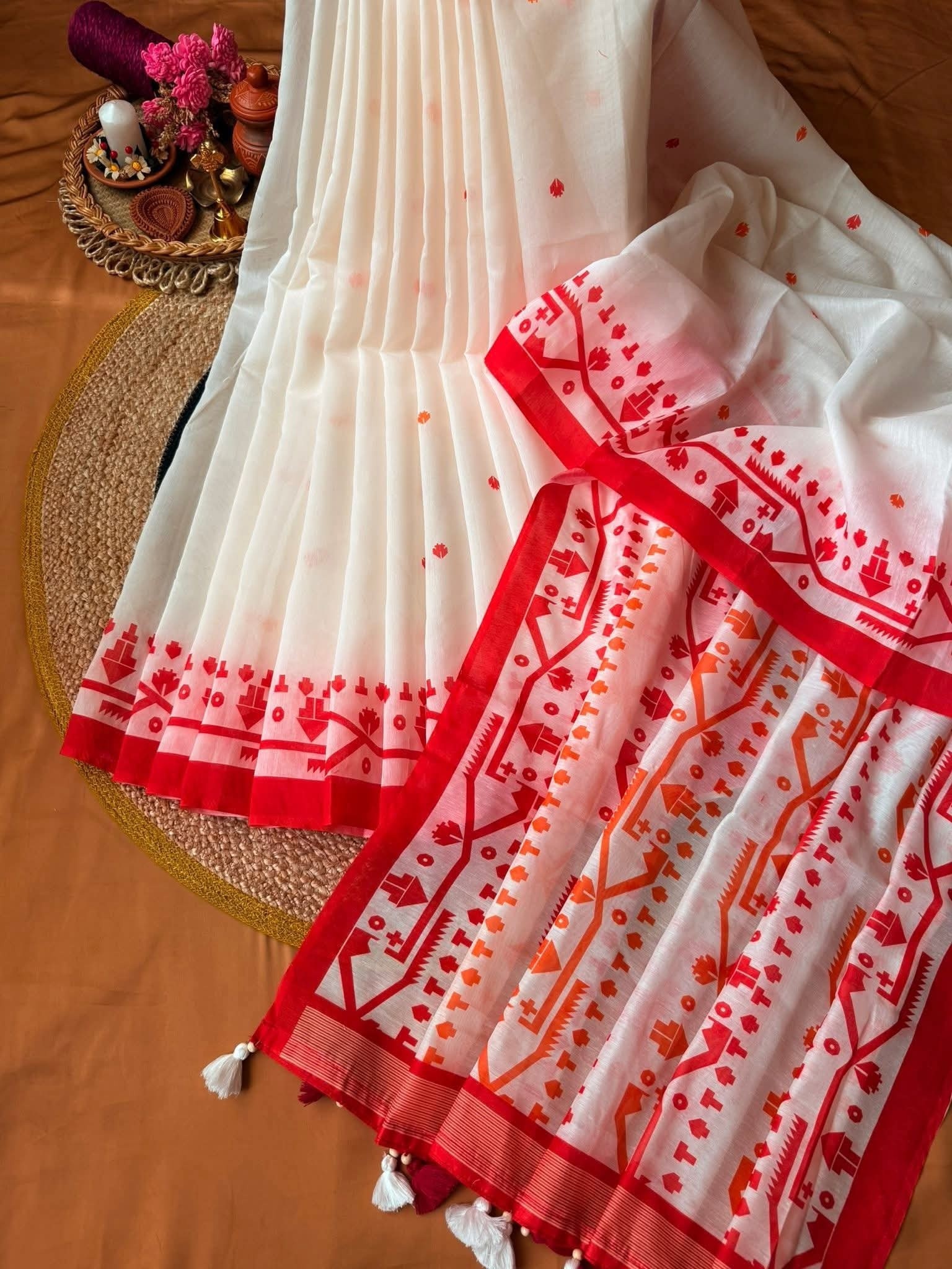 Half silk screen print saree with blause pcs